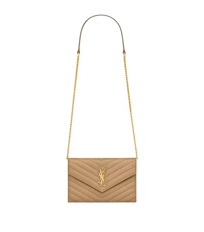 Saint Laurent Leather Envelope Chain Wallet In Brown