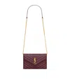 Saint Laurent Leather Envelope Chain Wallet In Burgundy