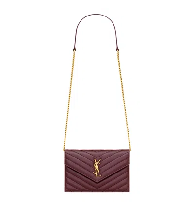 Saint Laurent Leather Envelope Chain Wallet In Burgundy