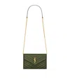 Saint Laurent Leather Envelope Chain Wallet In Green