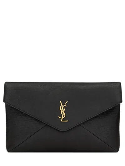 Saint Laurent Leather Envelope Clutch In Nero