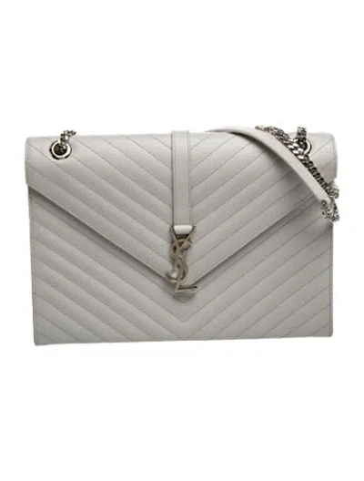 Pre-owned Saint Laurent Leather Envelope Large In Grey