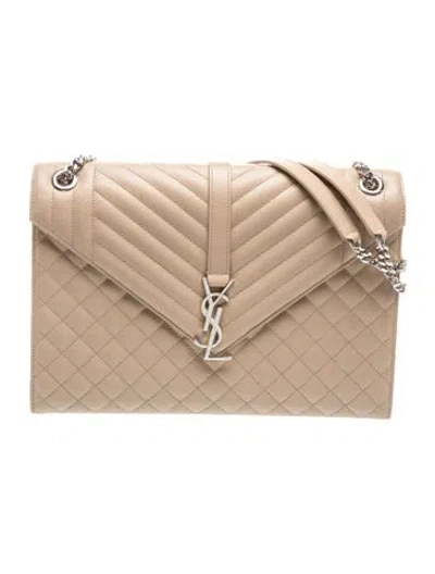 Pre-owned Saint Laurent Leather Envelope Large In Neutral