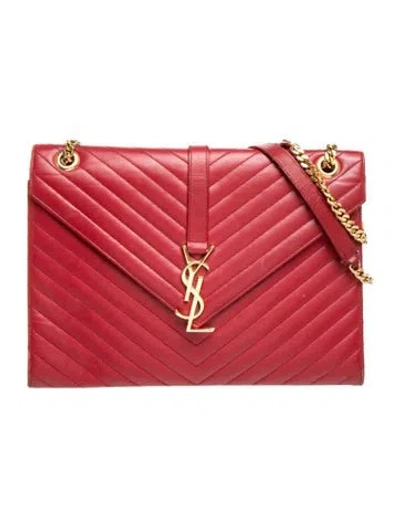Pre-owned Saint Laurent Leather Envelope Large In Red