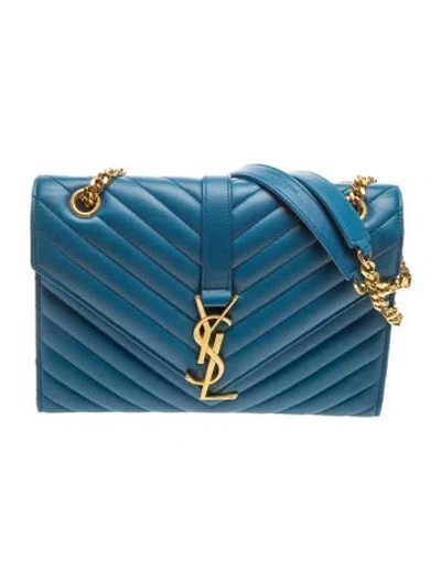 Pre-owned Saint Laurent Leather Envelope Medium In Blue