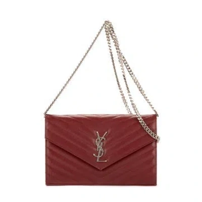 Pre-owned Saint Laurent Leather Enveloppe Chain Wallet Null In Burgundy