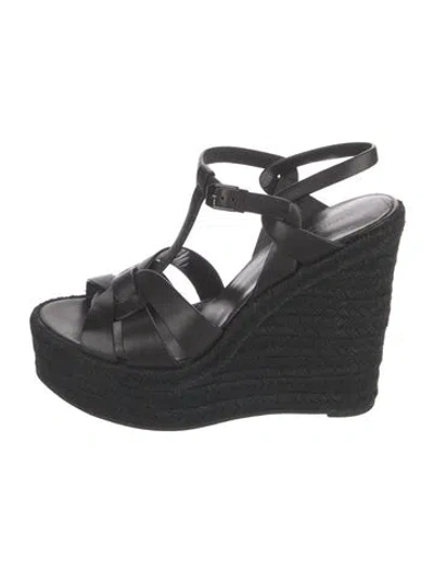 Pre-owned Saint Laurent Leather Espadrilles In Black