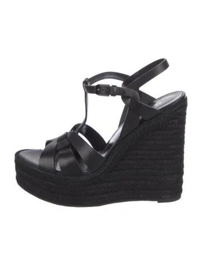 Pre-owned Saint Laurent Leather Espadrilles In Black
