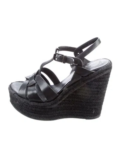 Pre-owned Saint Laurent Leather Espadrilles In Black