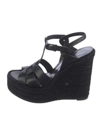 Pre-owned Saint Laurent Leather Espadrilles In Black