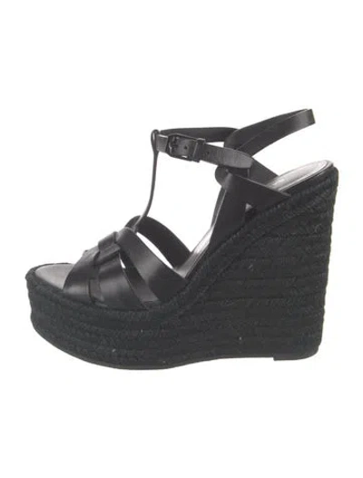 Pre-owned Saint Laurent Leather Espadrilles In Black
