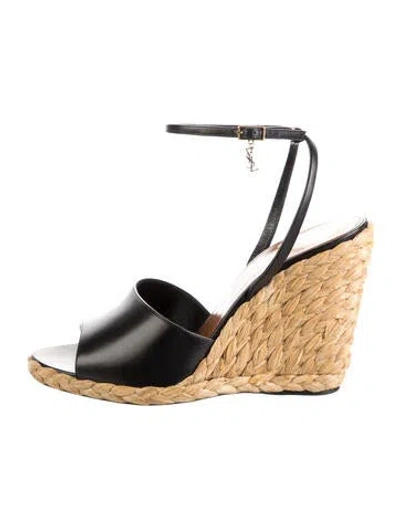 Pre-owned Saint Laurent Leather Espadrilles In Black