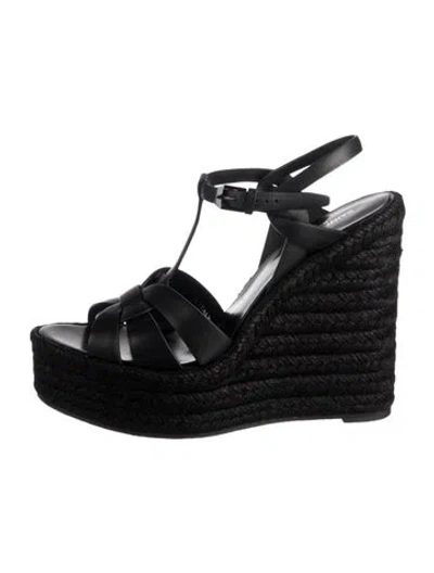 Pre-owned Saint Laurent Leather Espadrilles In Black