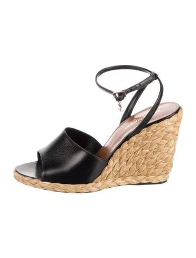 Pre-owned Saint Laurent Leather Espadrilles In Black
