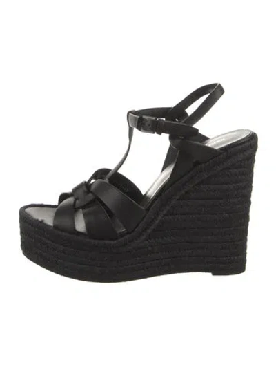 Pre-owned Saint Laurent Leather Espadrilles In Black