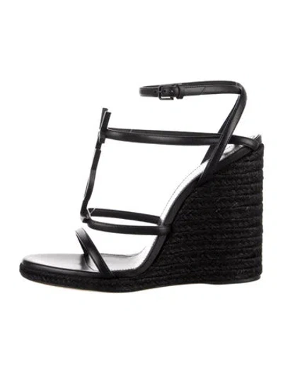 Pre-owned Saint Laurent Leather Espadrilles In Black