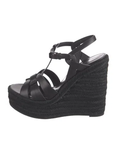 Pre-owned Saint Laurent Leather Espadrilles In Black