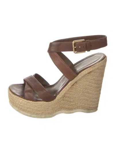 Pre-owned Saint Laurent Leather Espadrilles In Brown