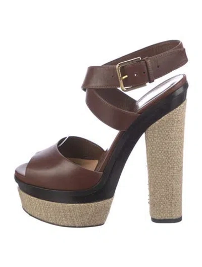 Pre-owned Saint Laurent Leather Espadrilles In Brown