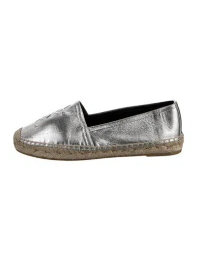Pre-owned Saint Laurent Leather Espadrilles In Metallic/silver