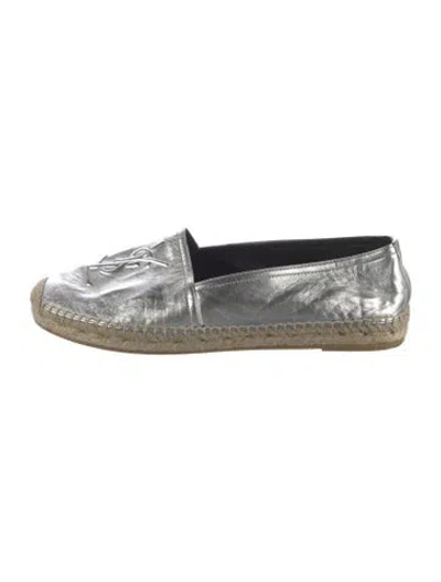 Pre-owned Saint Laurent Leather Espadrilles In Metallic/silver