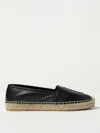 Saint Laurent Logo Leather Espadrilles Flat Shoes Black In Schwarz