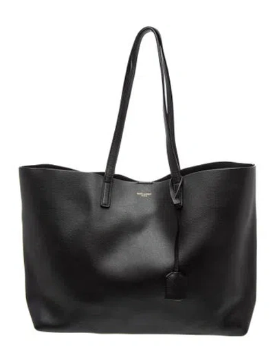 Pre-owned Saint Laurent Leather E/w Shopping Tote East West In Black