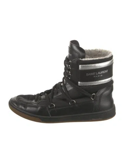 Pre-owned Saint Laurent Leather Faux Fur Trim Sneakers In Multi