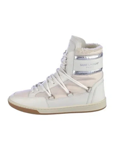 Pre-owned Saint Laurent Leather Faux Fur Trim Sneakers In White