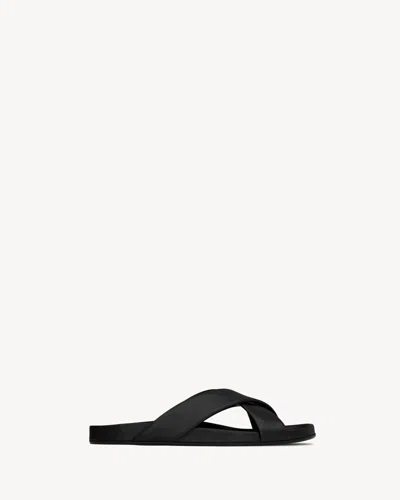 Saint Laurent Leather Flat Sandals For Men - Ss26 Collection In Black