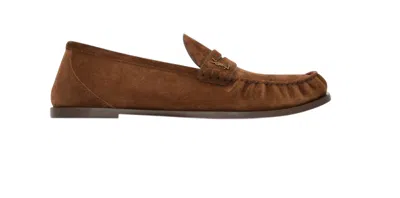 Saint Laurent Leather Flat Shoes In Brown