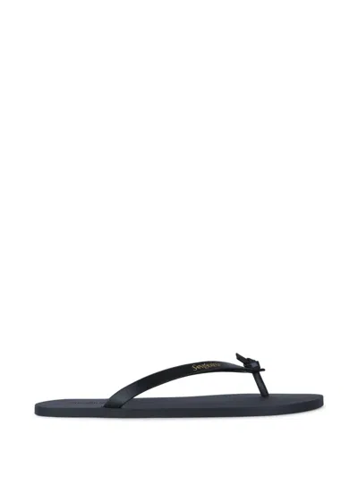 Saint Laurent Leather Flip Flops In Black