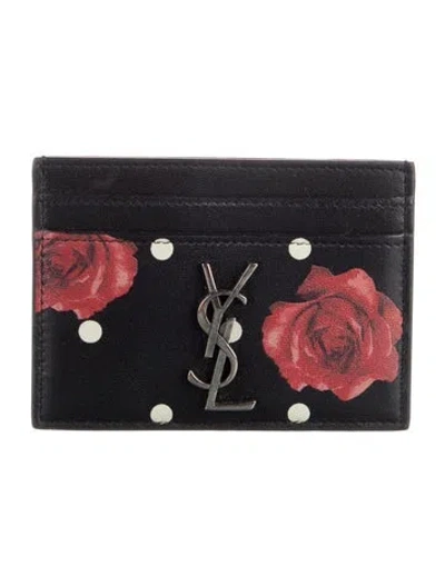 Pre-owned Saint Laurent Leather Floral Print Card Holder In Red