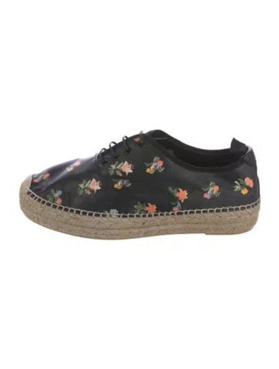 Pre-owned Saint Laurent Leather Floral Print Espadrille Sneakers In Black