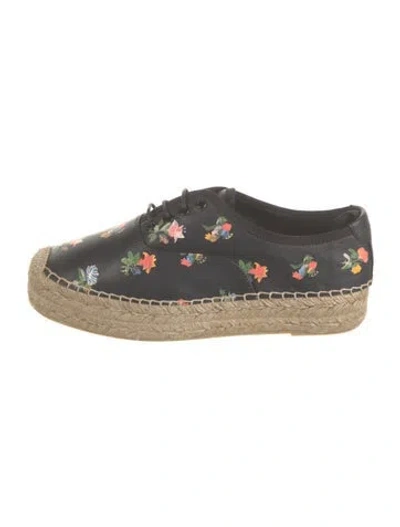 Pre-owned Saint Laurent Leather Floral Print Espadrilles In Black