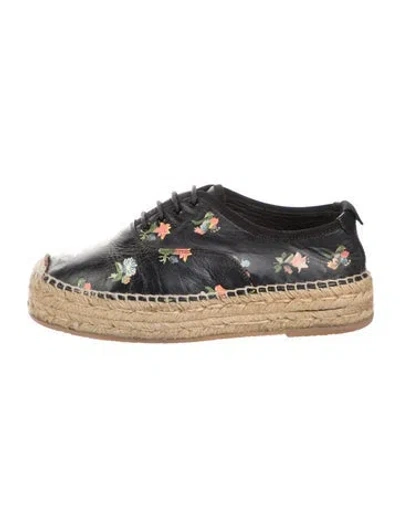 Pre-owned Saint Laurent Leather Floral Print Espadrilles In Black