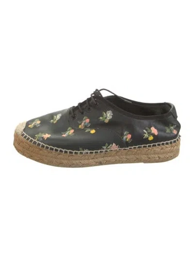 Pre-owned Saint Laurent Leather Floral Print Espadrilles In Black