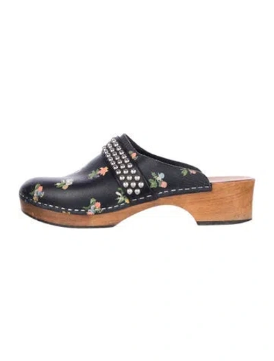 Pre-owned Saint Laurent Leather Floral Print Mules In Black