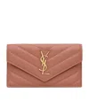 Saint Laurent Leather Fragments Flap Card Holder In Pink