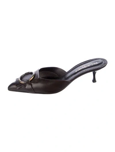 Pre-owned Saint Laurent Leather Fringe Trim Accent Mules In Brown
