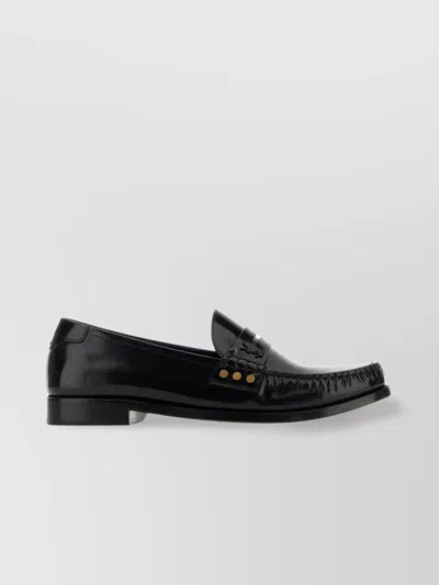 SAINT LAURENT LEATHER FRINGED LOAFERS WITH METAL STUDS