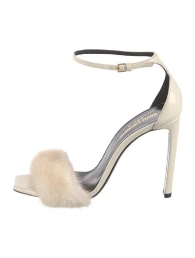 Pre-owned Saint Laurent Leather Fur Trim Sandals In Neutral