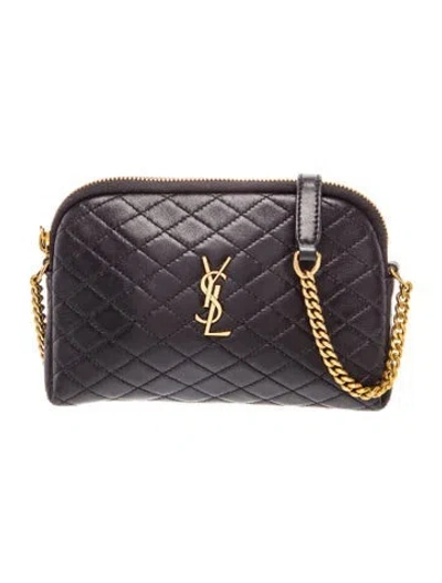 Pre-owned Saint Laurent Leather Gaby Quilted Leather Crossbody Pouch Mini 2025 In Black