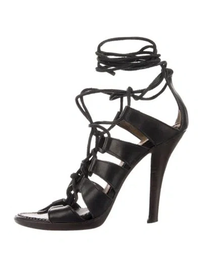 Pre-owned Saint Laurent Leather Gladiator Sandals In Black