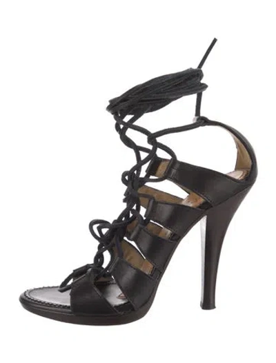 Pre-owned Saint Laurent Leather Gladiator Sandals In Black