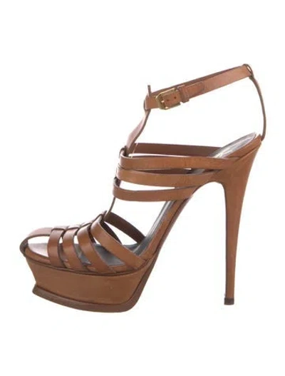 Pre-owned Saint Laurent Leather Gladiator Sandals In Brown