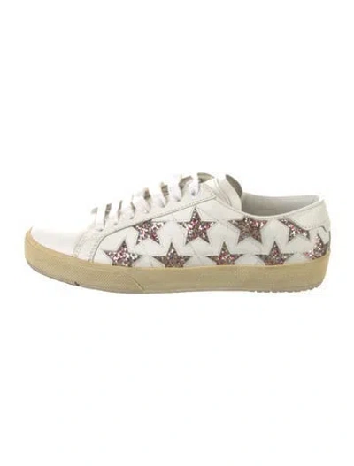 Pre-owned Saint Laurent Leather Glitter Accents Sneakers In White