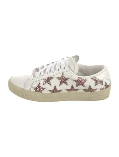 Pre-owned Saint Laurent Leather Glitter Accents Sneakers In White