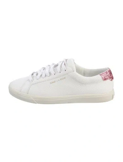 Pre-owned Saint Laurent Leather Glitter Accents Sneakers In White