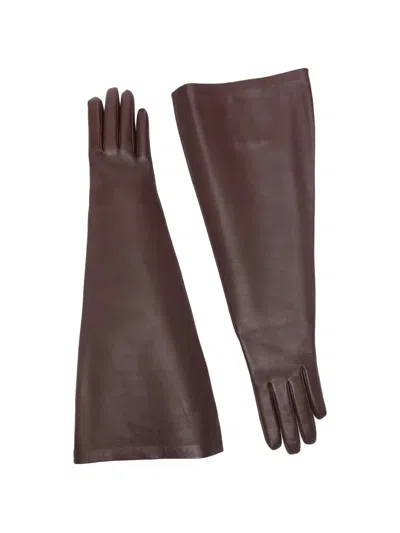 Saint Laurent Leather Gloves In Brown